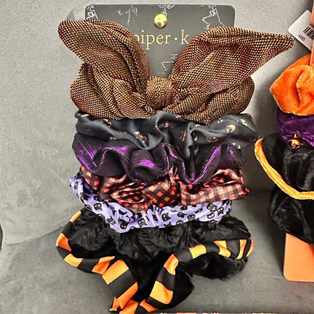 Piper K 7pc Hair Scrunchies Set Halloween fall themed black orange purple more